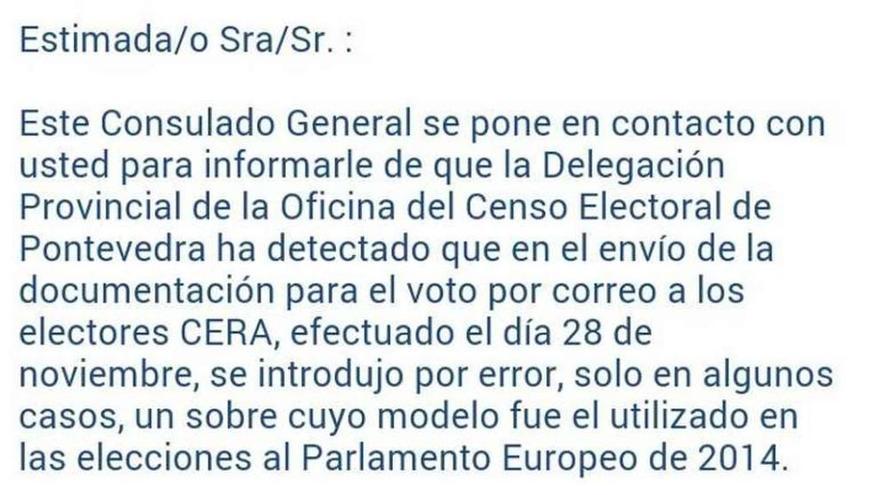 Comunicación de las autoridades a los electores.