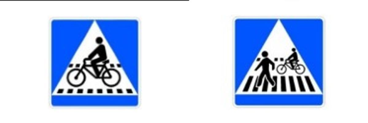 Señales que permiten a los ciclistas cruzar subidos a la bicicleta