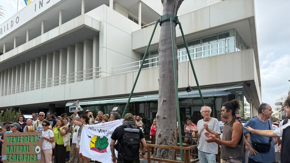 Salvar Veneguera protesta en las puertas del Cabildo de Gran Canaria