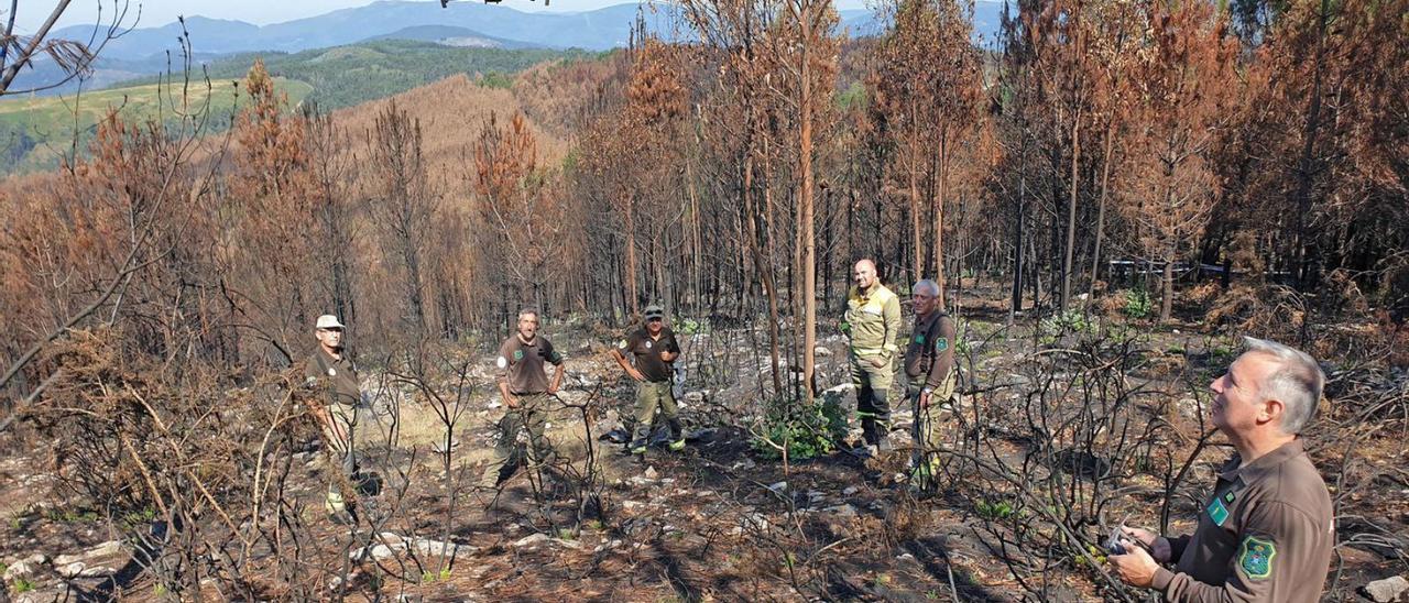 La unidad de Investigación de
Incendios Forestales (UIFO), 
con un dron.   | // M. G. BREA