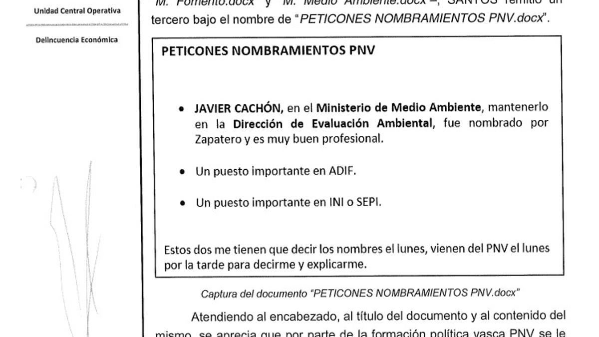 La UCO detalla que el PNV reclamó altos cargos en empresas públicas tras la moción de censura