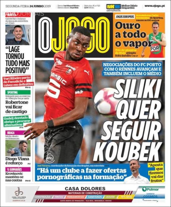 Portada O JOGO lunes 24 de junio de 2019.