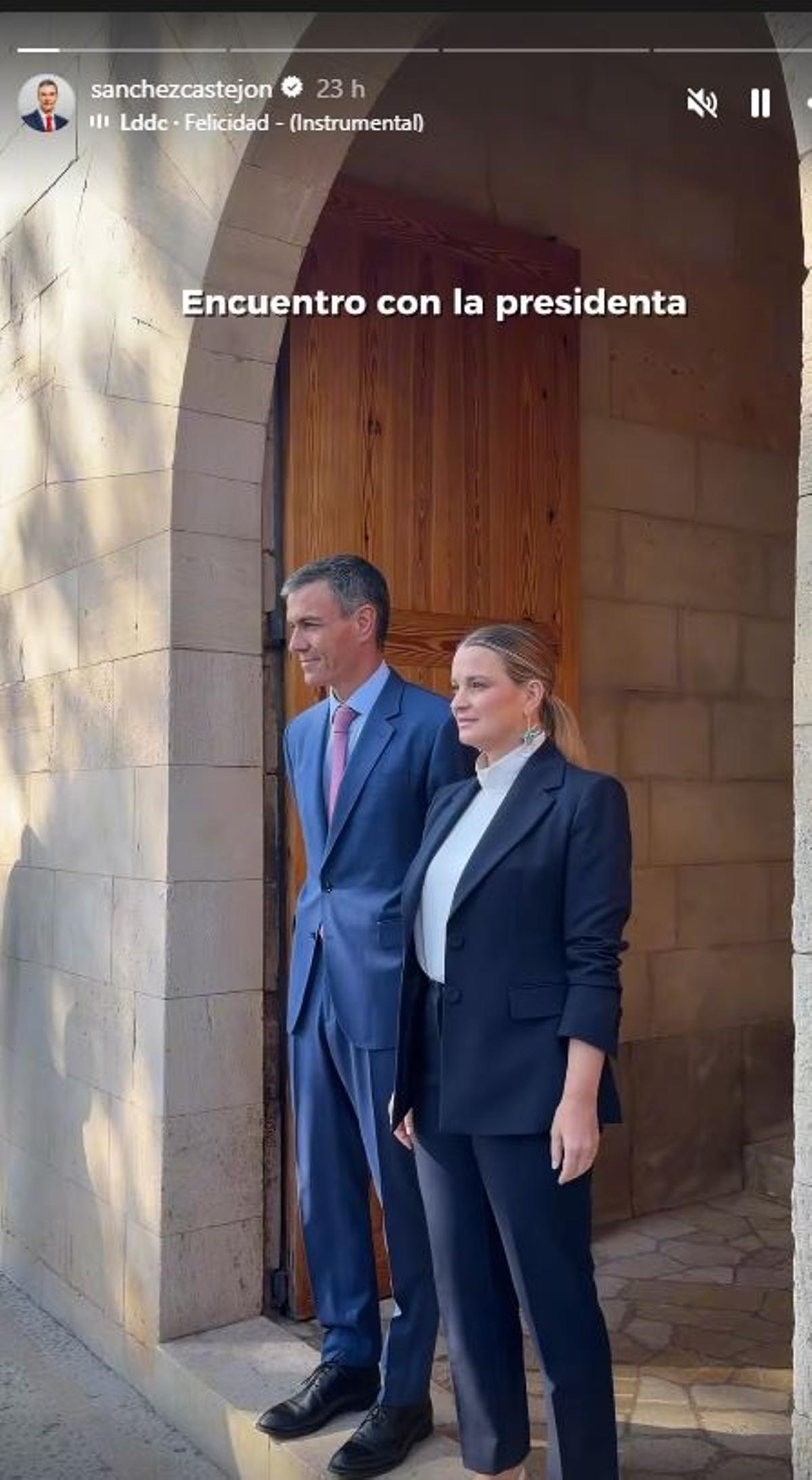 Captura de la historia compartida en el Instagram del presidente sobre su visita a Mallorca esta semana.