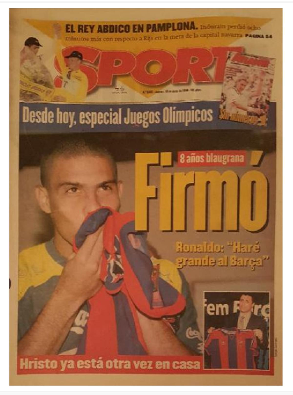 Portada del Diario Sport del 18 de julio de 1996