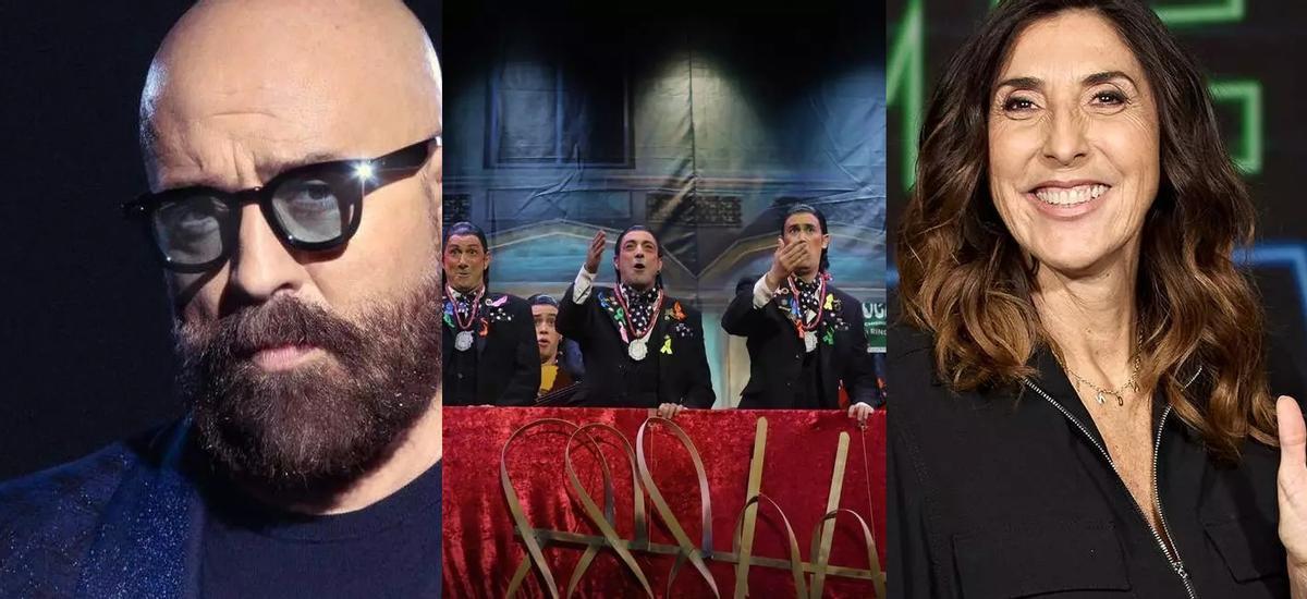 El humorista Goyo Jiménez, la chirigota sevillana la Chirigota del Bizcocho y Paz Padilla