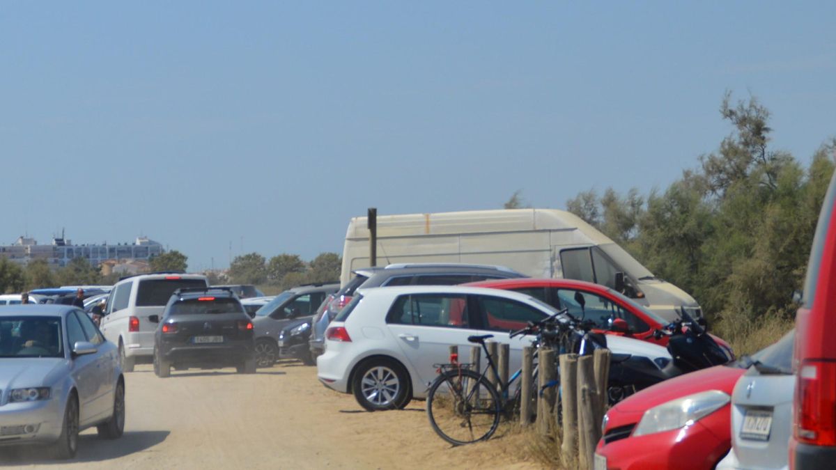 Els vehicles s'acumulen a la platja de la Rubina, cada estiu