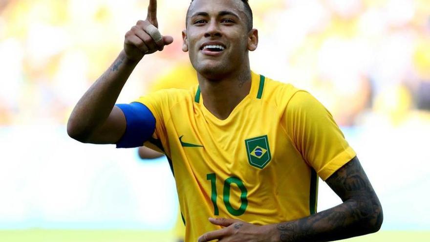 Neymar celebra su gol en las semifinales de los Juegos frente a Honduras.