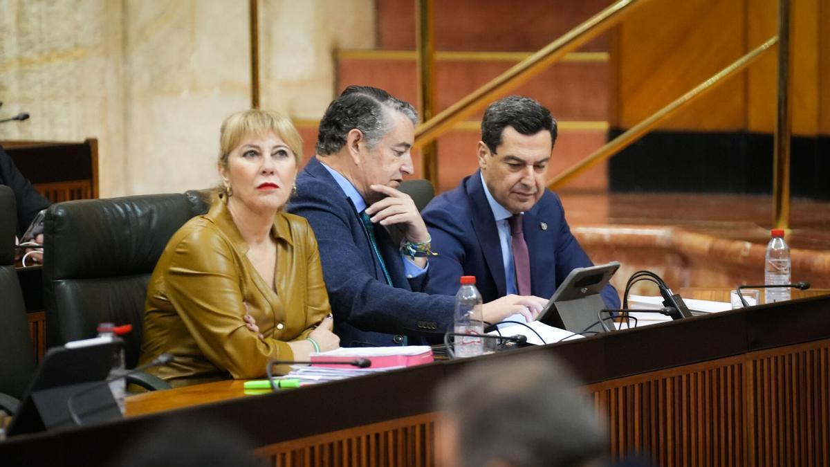 VÍDEO | El presidente Juanma Moreno, durante la sesión de control en el pleno del Parlamento andaluz.
