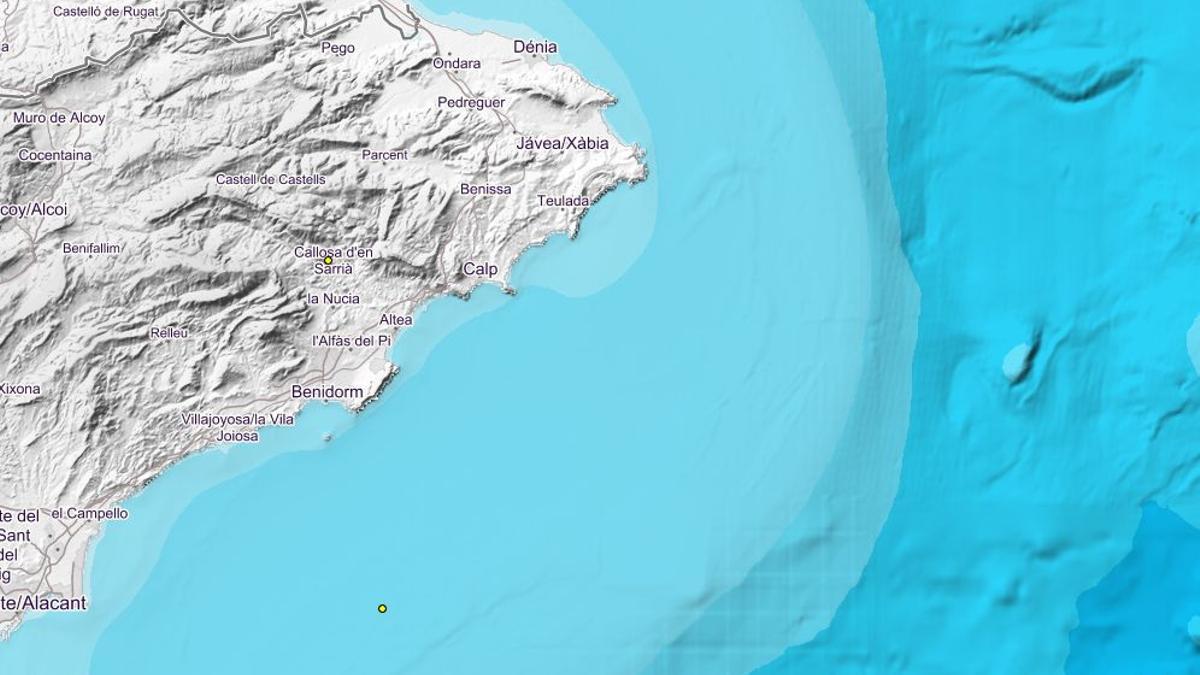 Mapa del Instituto Geogràfico Nacional que sitúa en Callosa d'en Sarrià el epicentro del seísmo