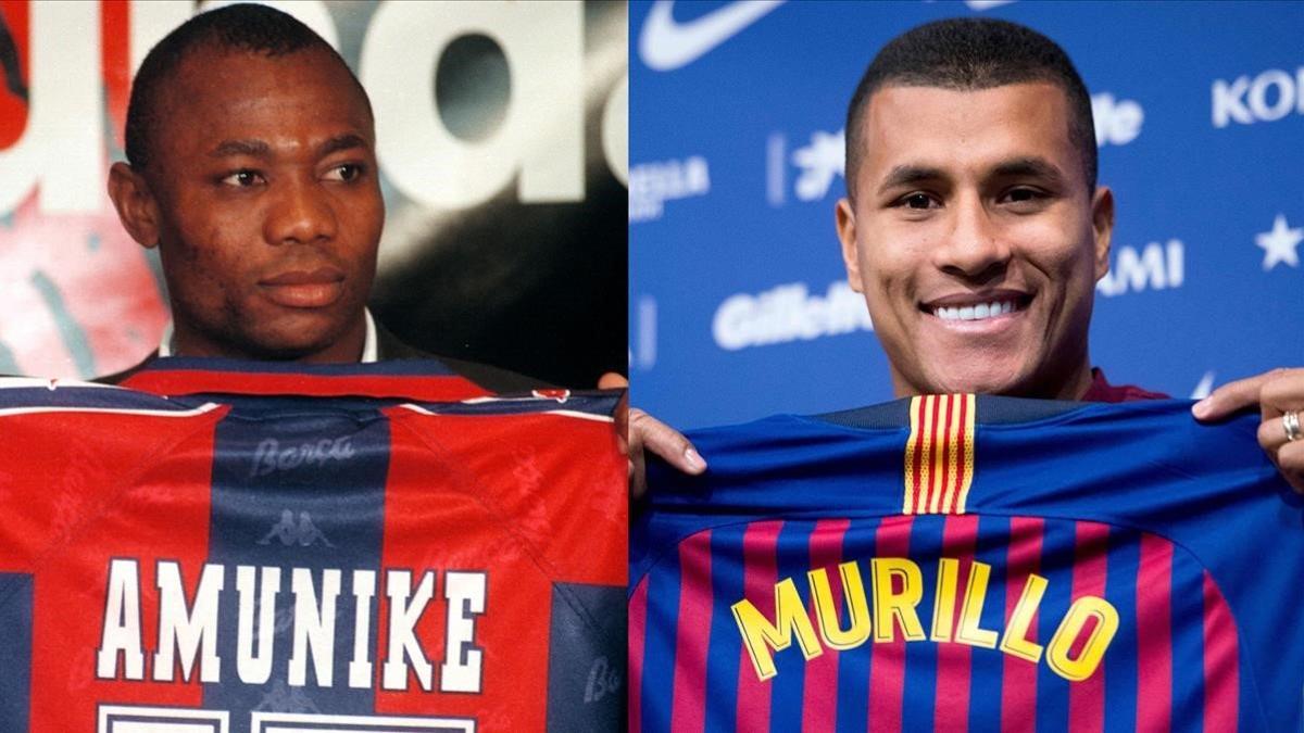 El nigeriano Amunike y el colombiano Murillo, en sus respectivas presentaciones.