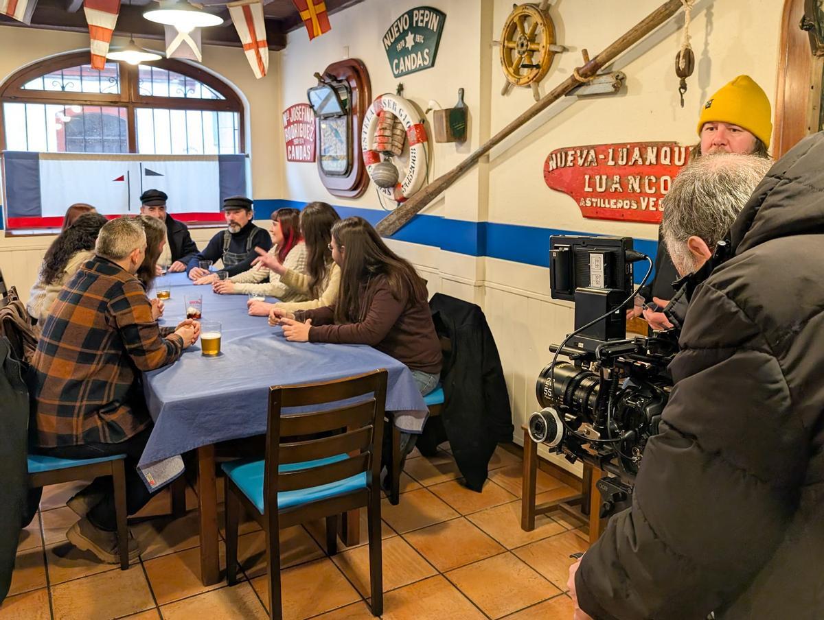 El rodaje en la sidrería "El Puerto" de Candás.