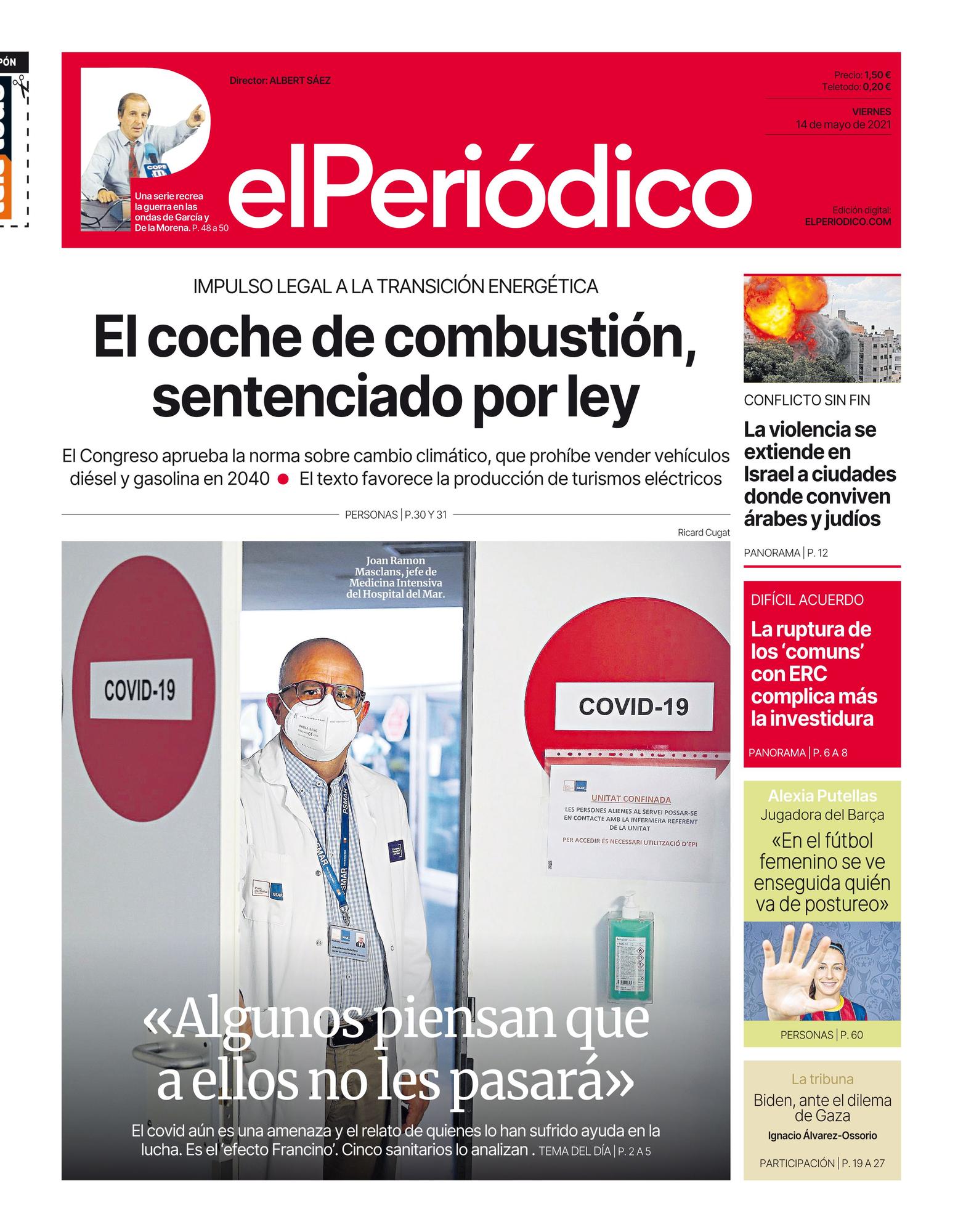 La portada de EL PERIÓDICO del 14 de mayo de 2021