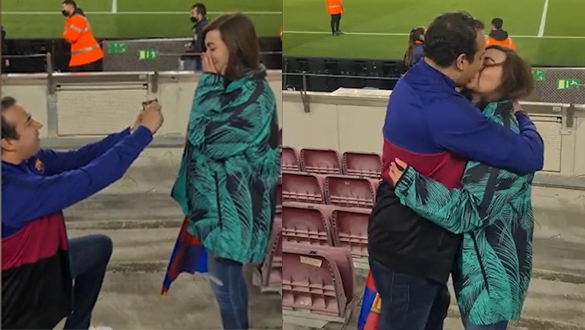 Vieron perder al Barça, pero tuvieron un final feliz muy bonito: ¡proposición de matrimonio en el Camp Nou!