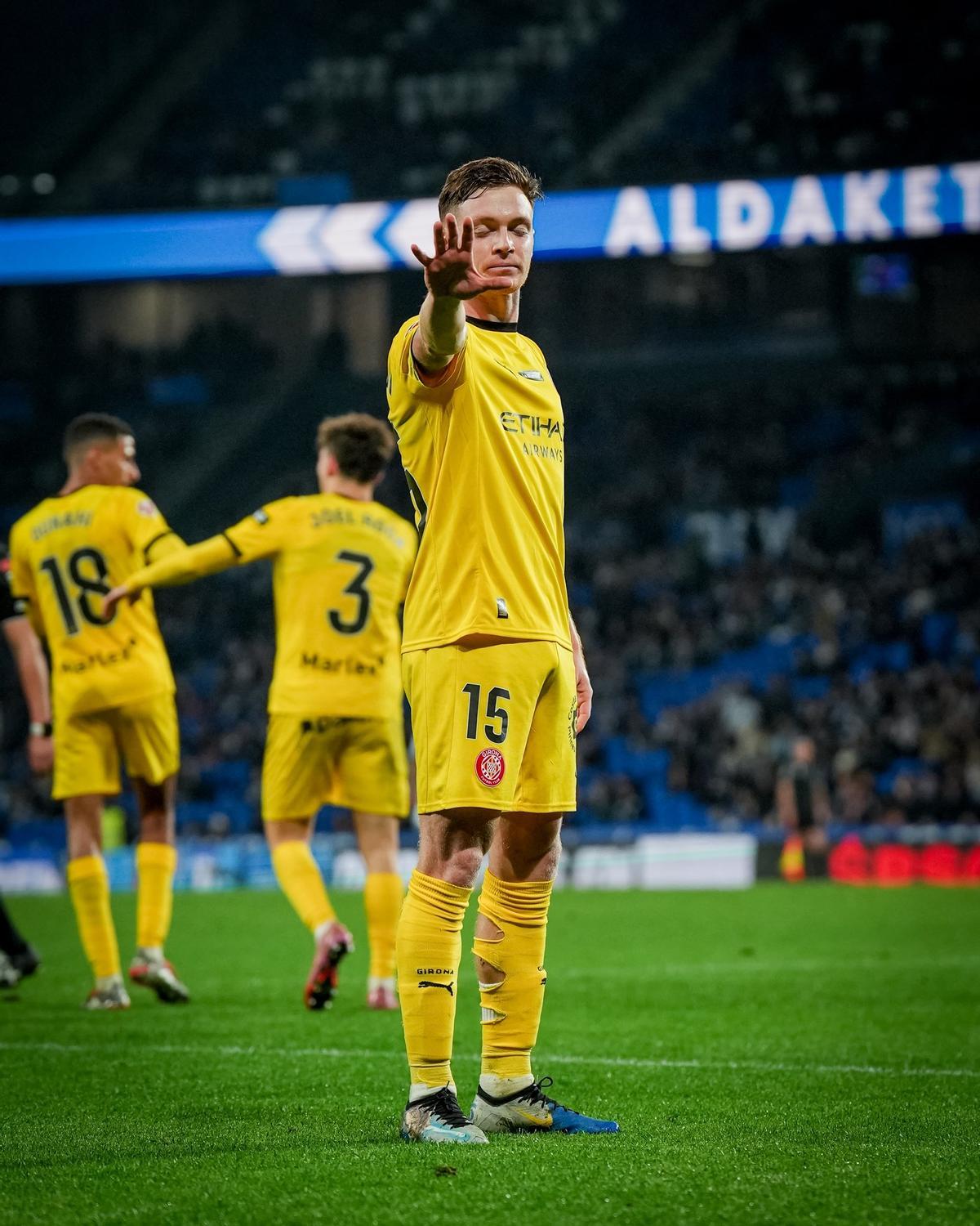 Viktor Tsygankov, celebrando uno de sus goles ante la Real Sociedad