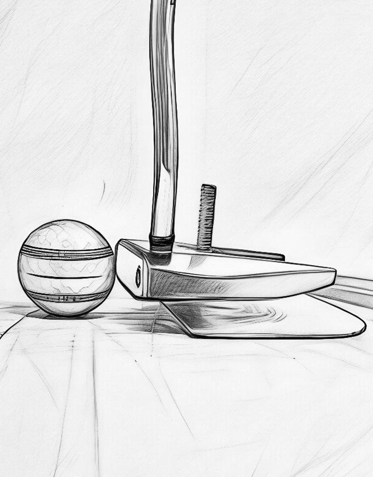 Boceto que muestra el Iniesta Putt y su manera de golpear la bola.