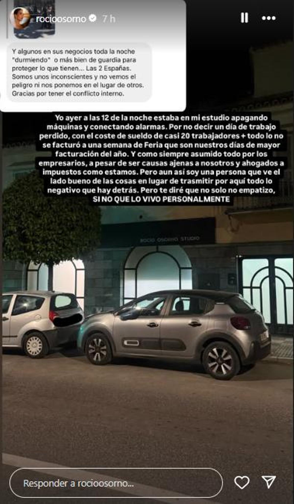 Historia de Instagram de Rocio Osorno.