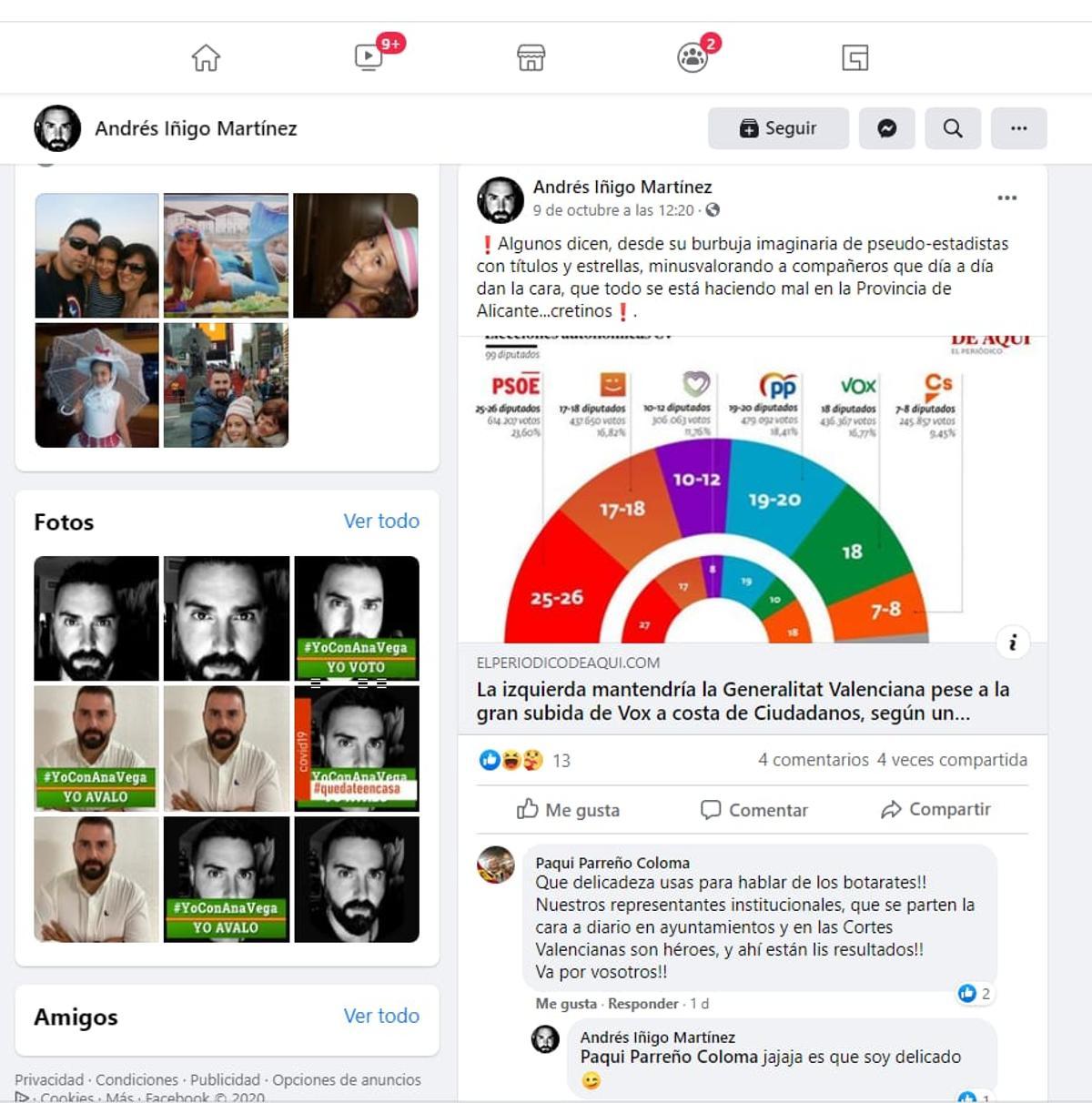 Pantallazo de un perfil en una red social de un componente de la gestora provincial de Vox.