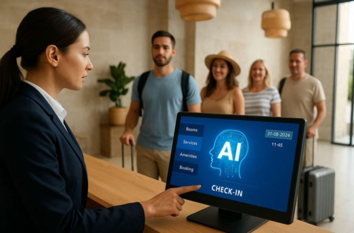 Künstliche Intelligenz kann die Abläufe in Hotels vereinfachen, etwa an der Rezeption oder bei der Meldung von Mängeln (re.).  | F.: KI-GENERIERT/CHATGPT