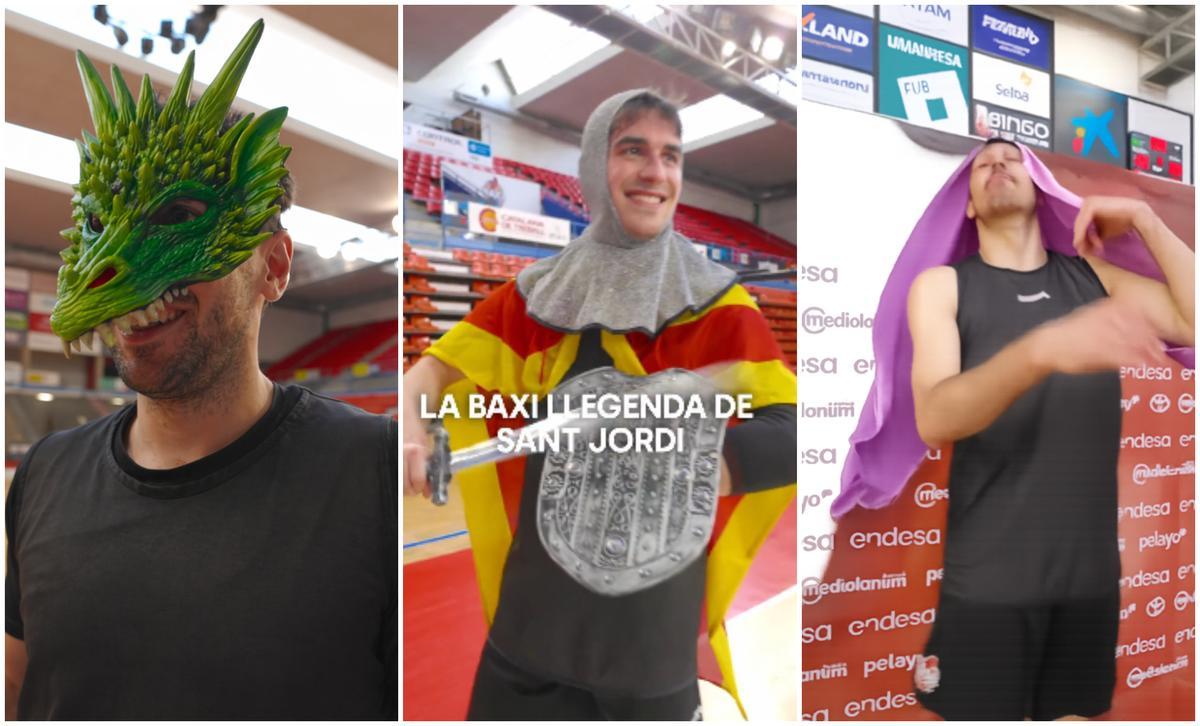 Ferran Bassas, Max Gaspà i Pierre Oriola durant la representació de la llegenda de Sant Jordi