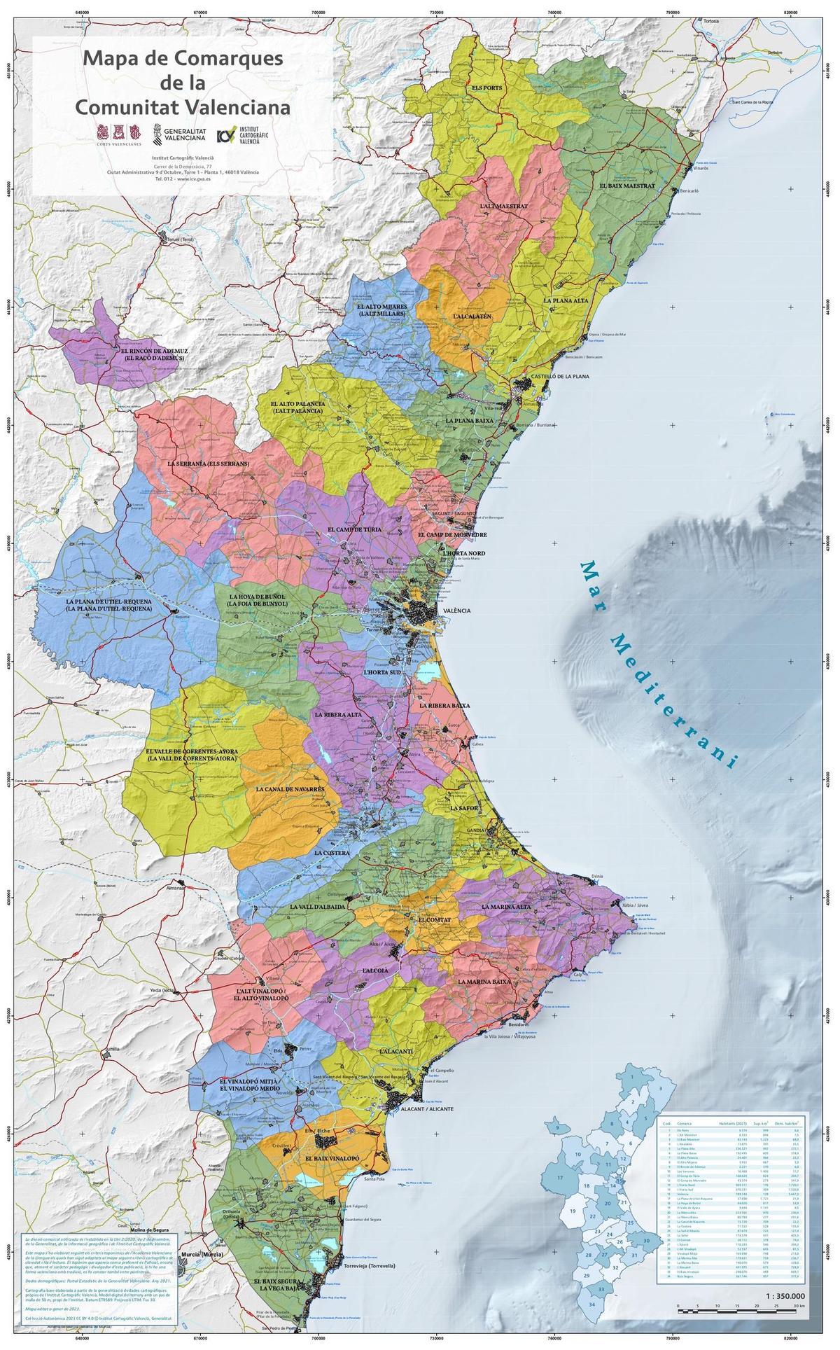 Mapa de las comarcas de la Generalitat.