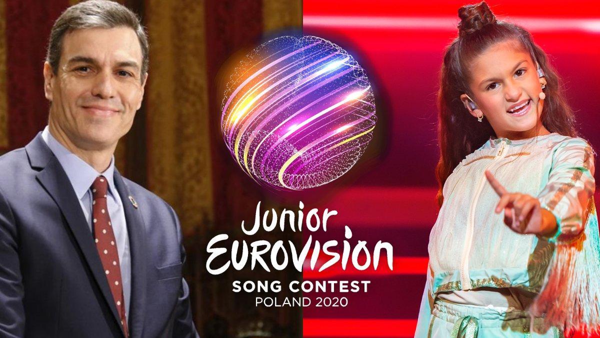 El presidente del Gobierno, Pedro Sánchez, y Soleá, representante de España en Eurovisión 2020