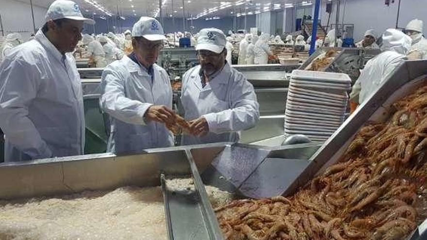 Feijóo, ayer, en las instalaciones de Iberconsa en Rawson. // FdV