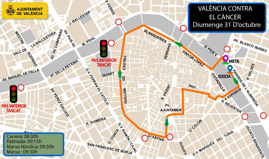 Calles cortadas el domingo por la carrera en València