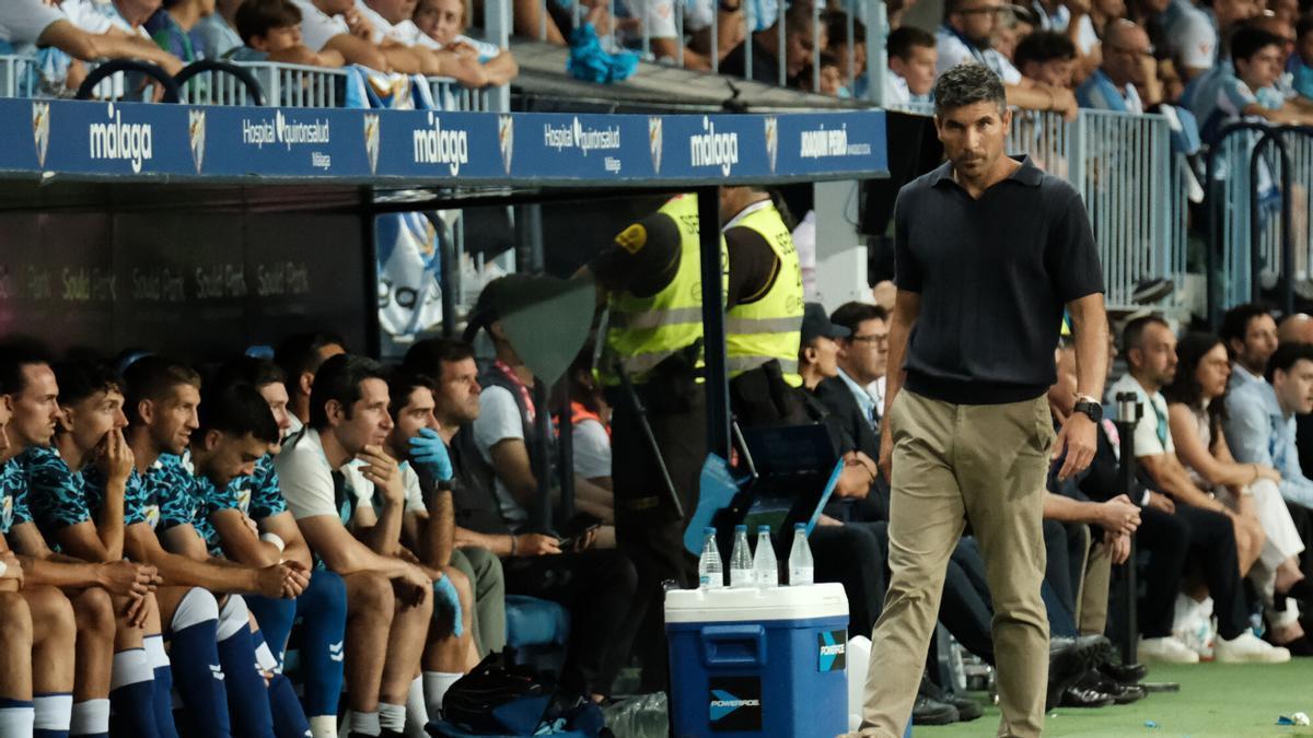 Juanfran Funes en el partido de ida de la final del play off del Málaga CF contra la UD Almería.