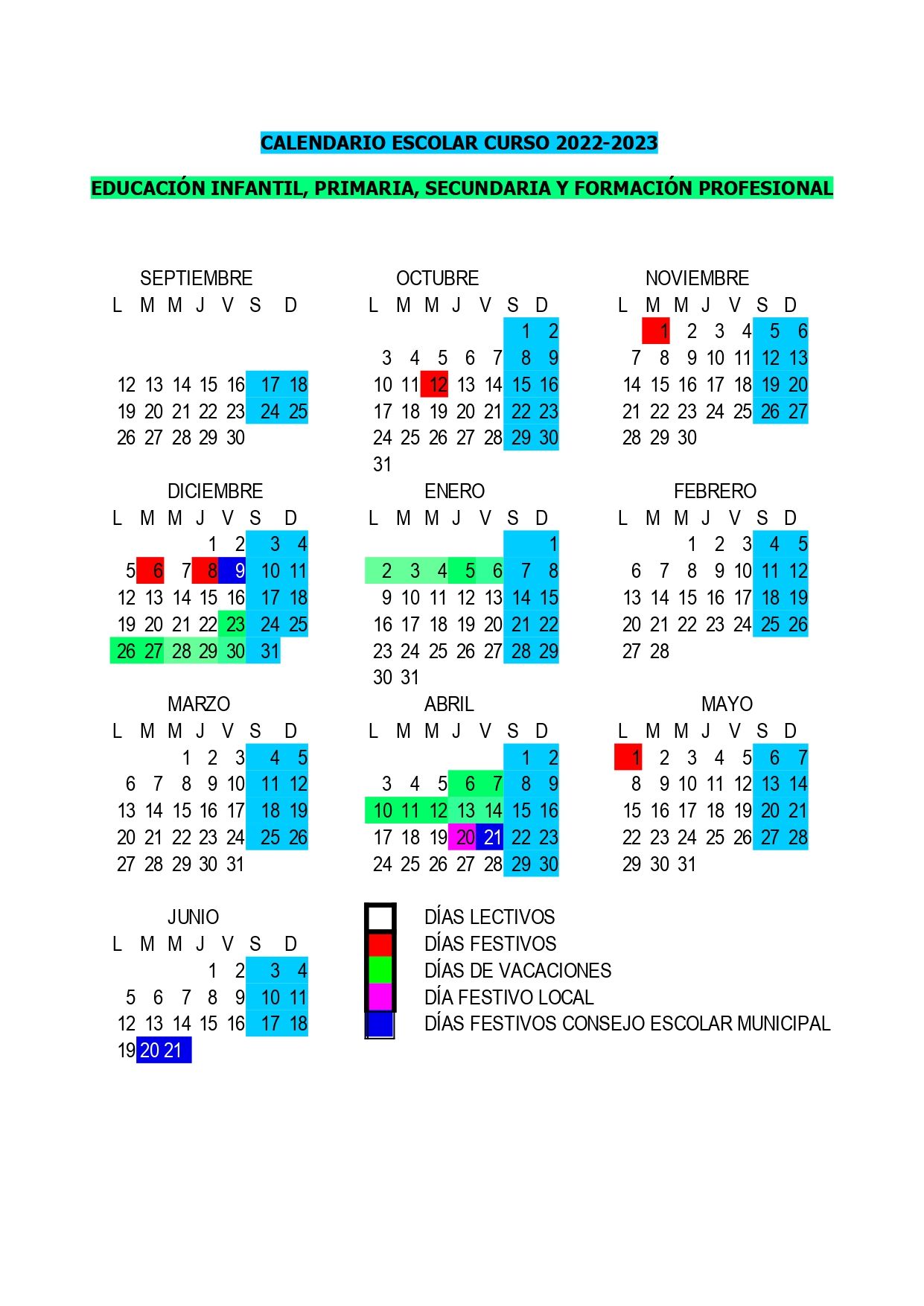 Calendario escolar del curso 2022-2023 de Alicante