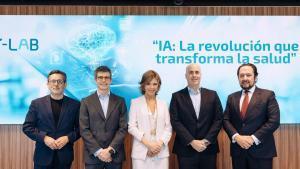 [Pie de foto (izq a dcha): Julio Mayol, director científico del Instituto de Investigación Sanitaria San Carlos (IdISSC); Adolfo Fernández-Valmayor, secretario general de la Fundación IDIS; Marta Villanueva, directora general de la Fundación IDIS; Fernando Campos, presidente de la Fundación IDIS y Natán Díaz Carazo, socio responsable de Sectors Business Consulting para Consulting Corporates KPMG en España]