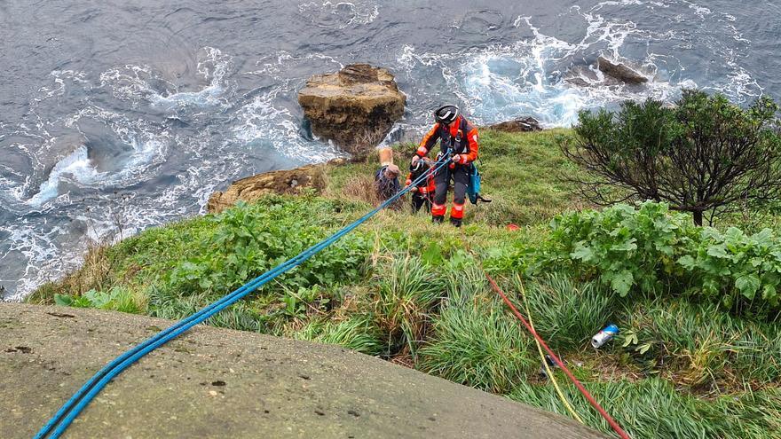 Los bomberos rescatan a una perra que se había caído por un acantilado en Gijón