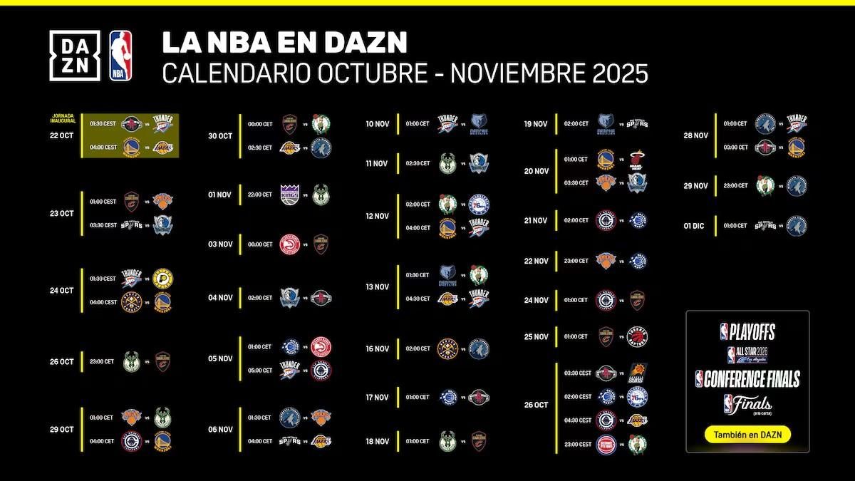The NBA schedule for October and November on DAZN