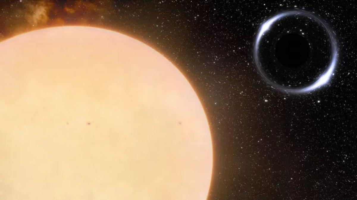 Recreación artística de Gaia BH1, el agujero negro en un sistema binario que se encuentra a solo 1.560 años luz de la Tierra.