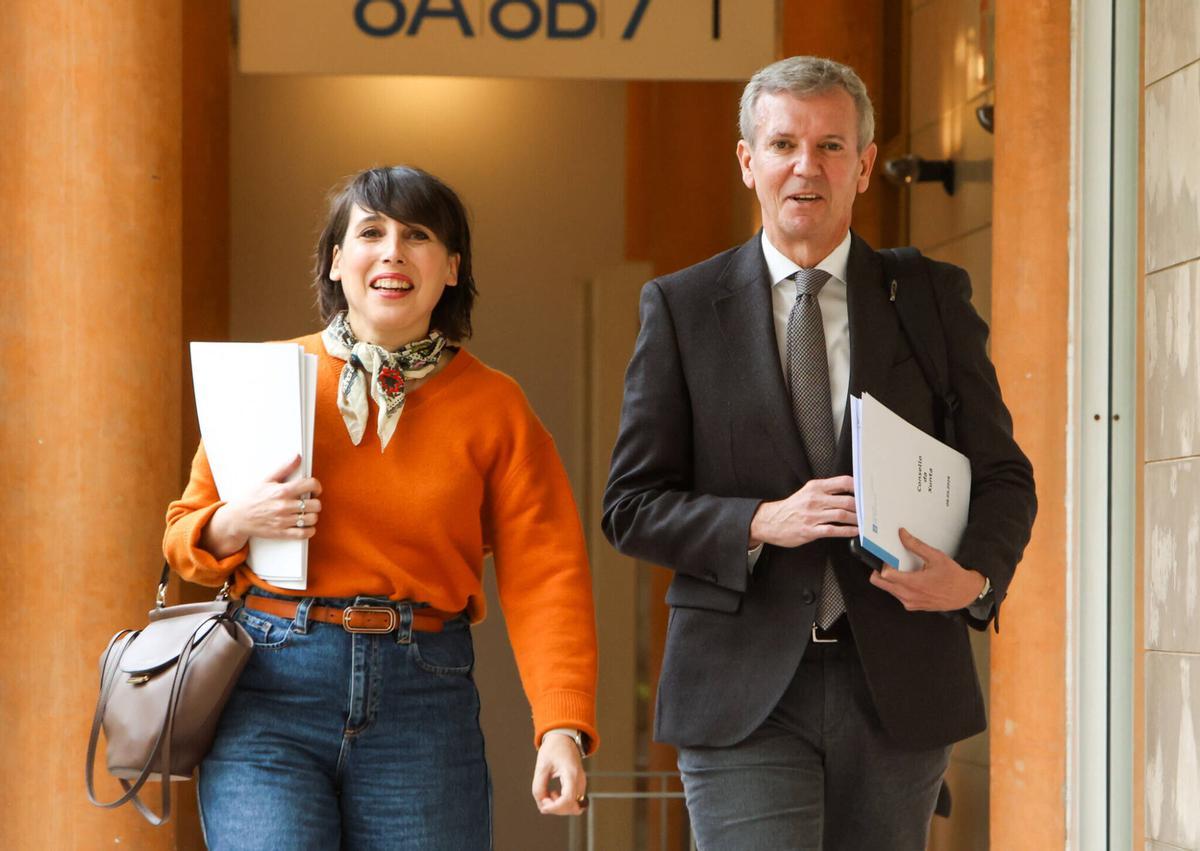 María Jesús Lorenzana y Alfonso Rueda, tras el Consello de la Xunta.