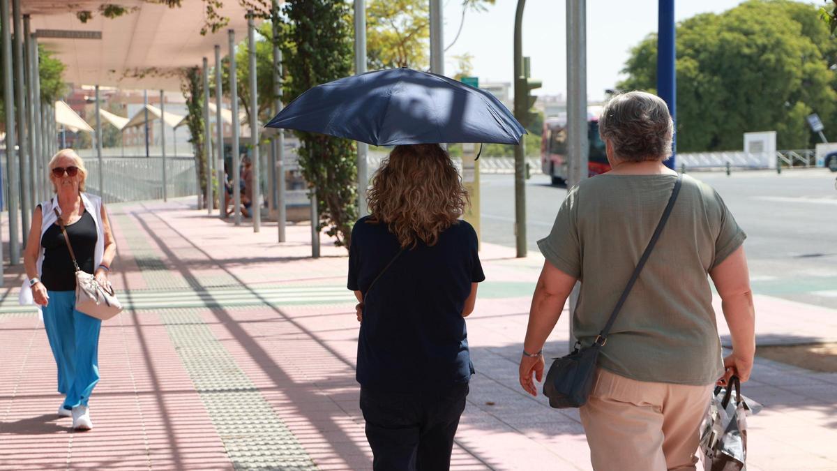 Una mujer usa un paraguas para protegerse de las altas temperaturas-