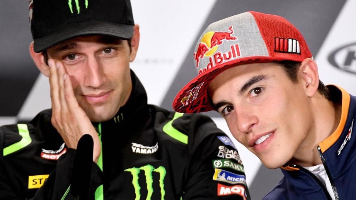 El francés Johann Zarco, junto al campeón catalán Marc Márquez.