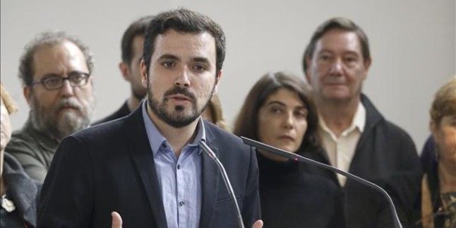 El líder de IU y candidato de Unidad Popular, Alberto Garzón, durante una comparecencia ante la prensa. Foto de archivo.