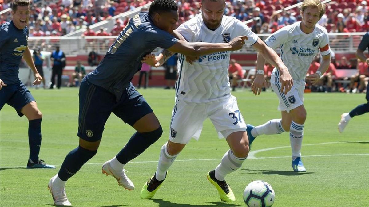 Anthony Martial, durante el partido que el Manchester disputó contra San José