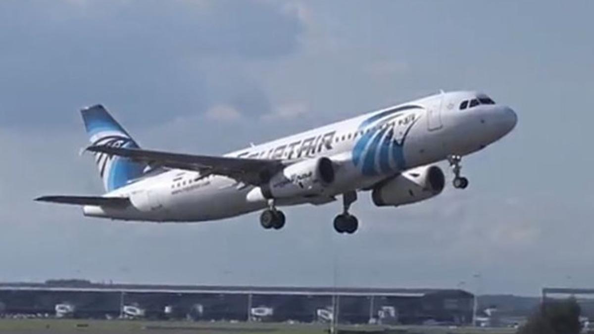 A still image from video released May 19, 2016 shows EgyptAir Airbus A320 SU-GCC taking off at Brussels, Belgium