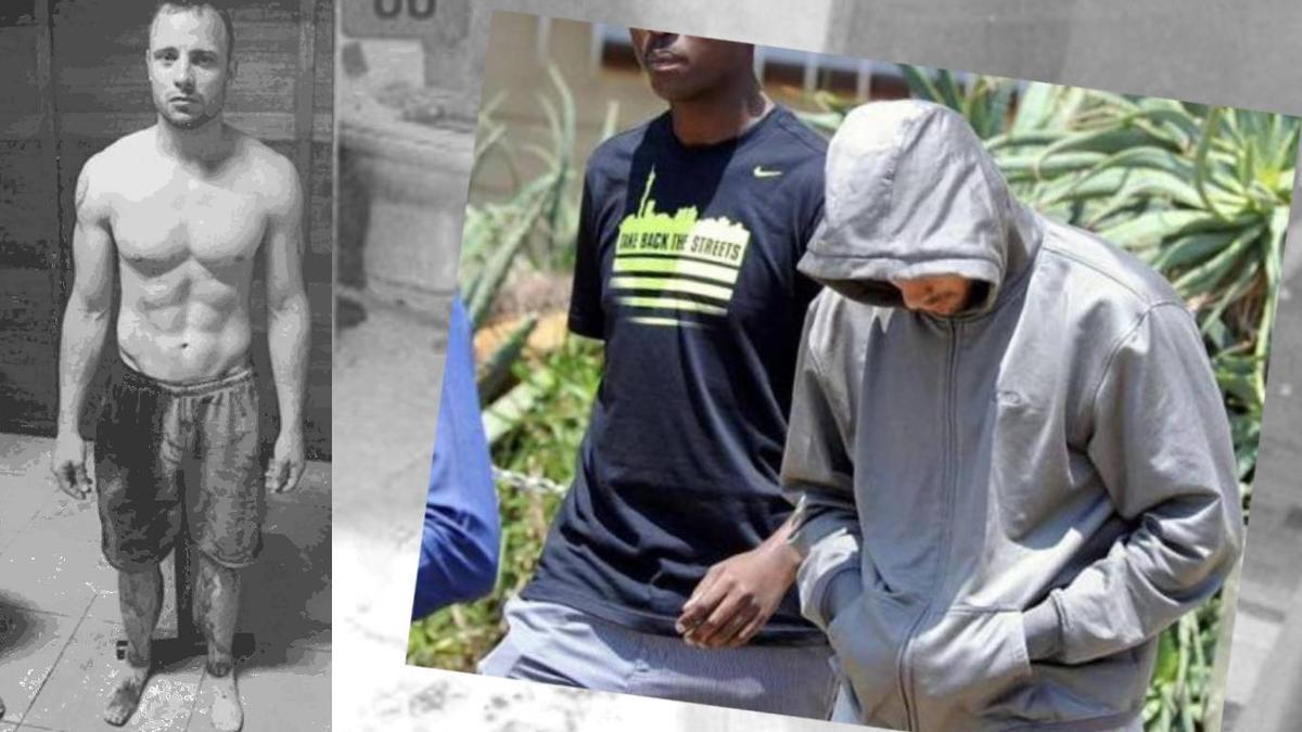 A l'esquerra, Pistorius minuts després del crim. A la dreta, l'atleta, després de la seva detenció.