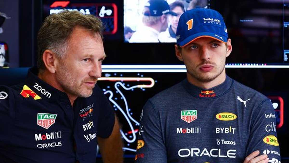 Horner y Verstappen, durante un gran premio