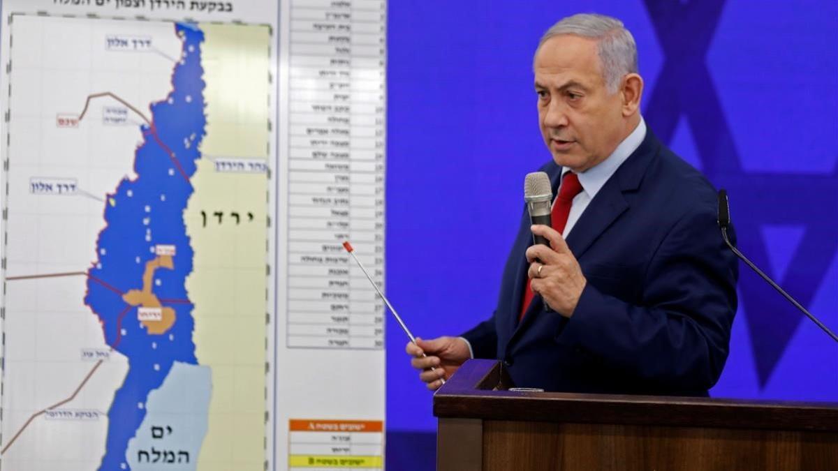 Binyamin Netanyahu durante la comparecencia de hoy.