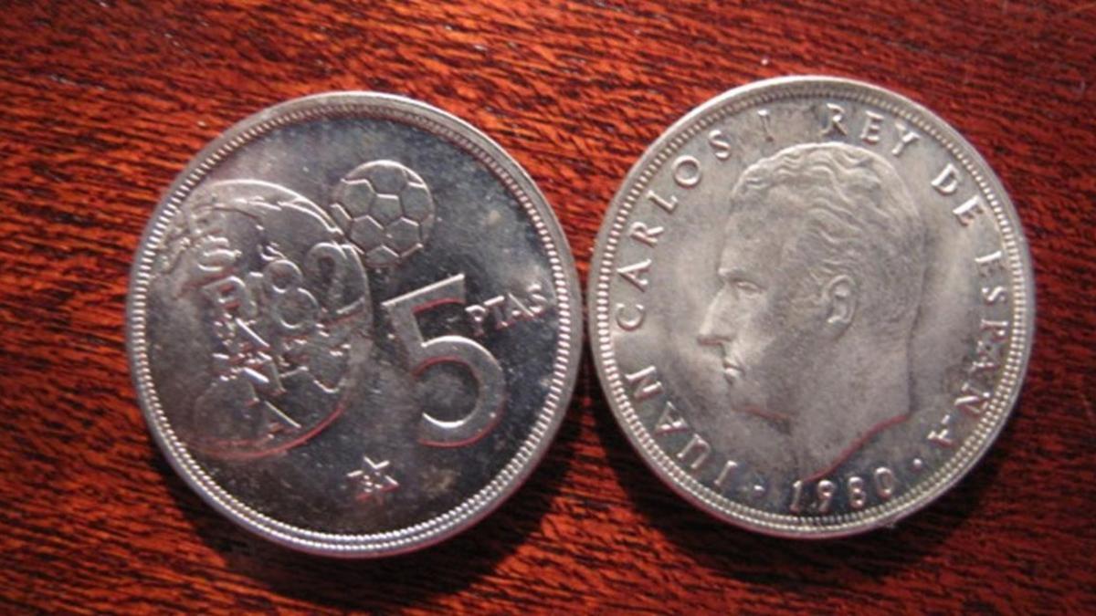 Monedas de peseta con la efigie del rey Juan Carlos I.