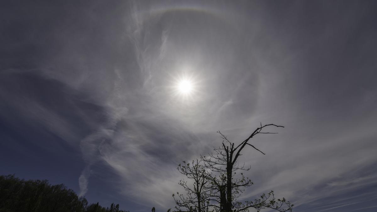 Las nubes de tipo alto, cirros y cirrostratos, dejan ver algunas iridiscencias y halos solares.