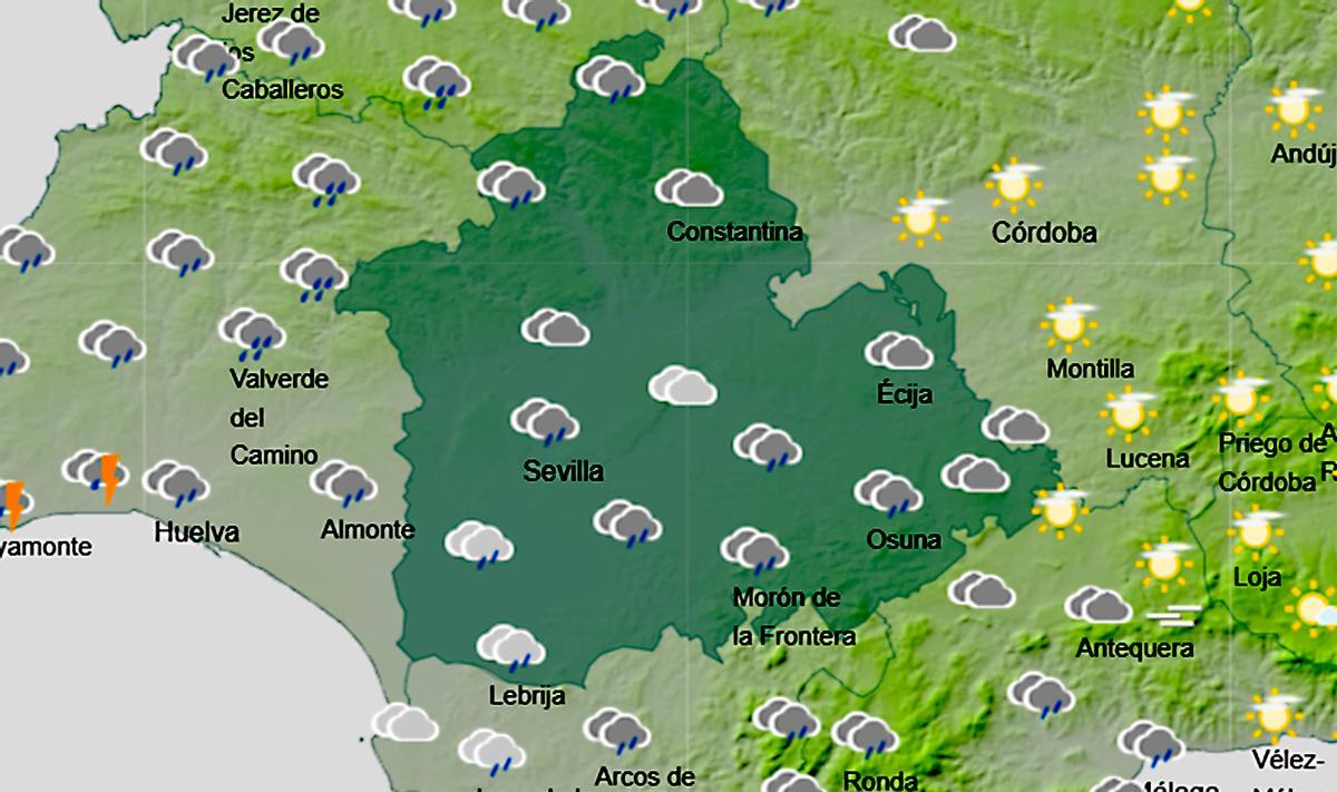Mapa del tiempo en Sevilla a las 13.00 horas del viernes.