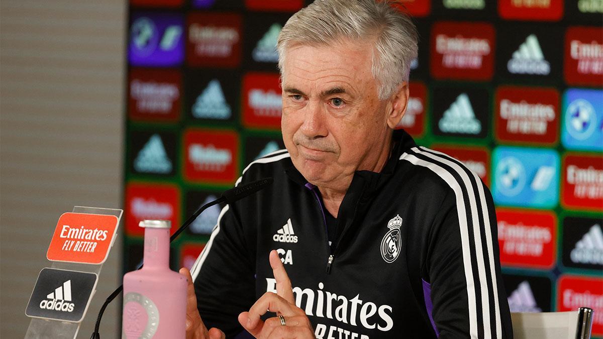 Ancelotti habla en la rueda de prensa antes del encuentro ente el Girona sobre la situación del Barça