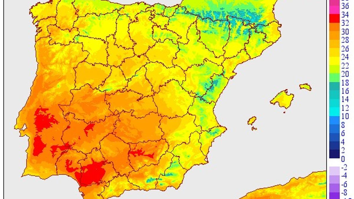 Temperaturas mínimas para hoy en la Península Ibérica.