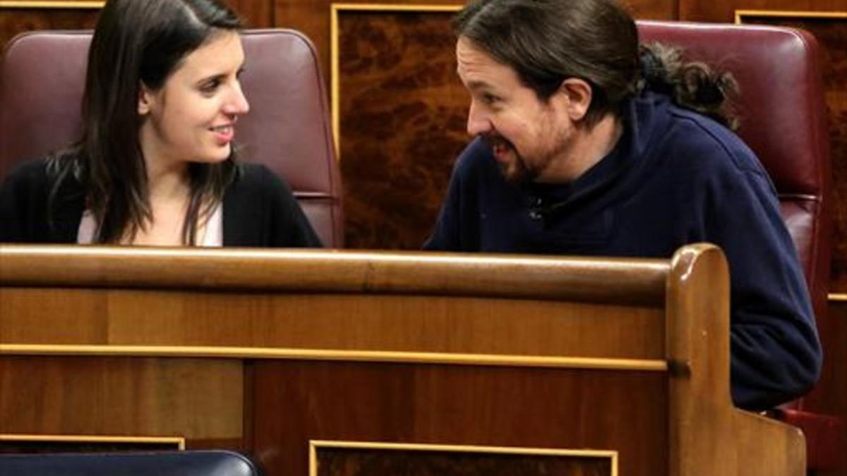 Irene Montero y Pablo Iglesias, en el Congreso de los Diputados, el pasado 13 de febrero.