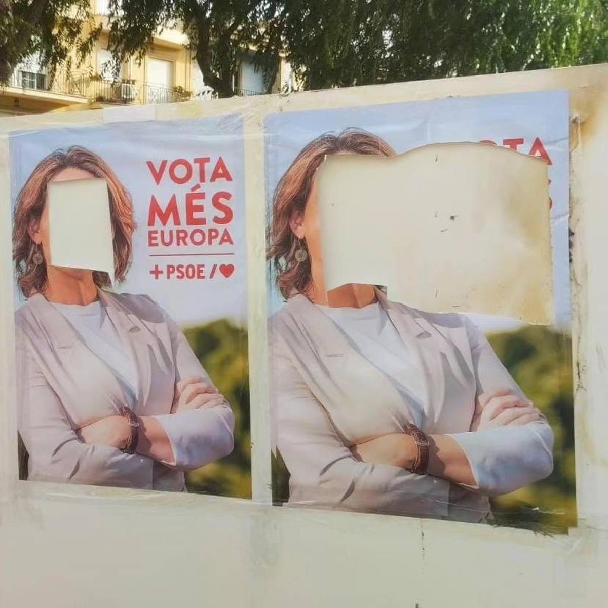 Carteles con la cara de Teresa Ribera arrancada