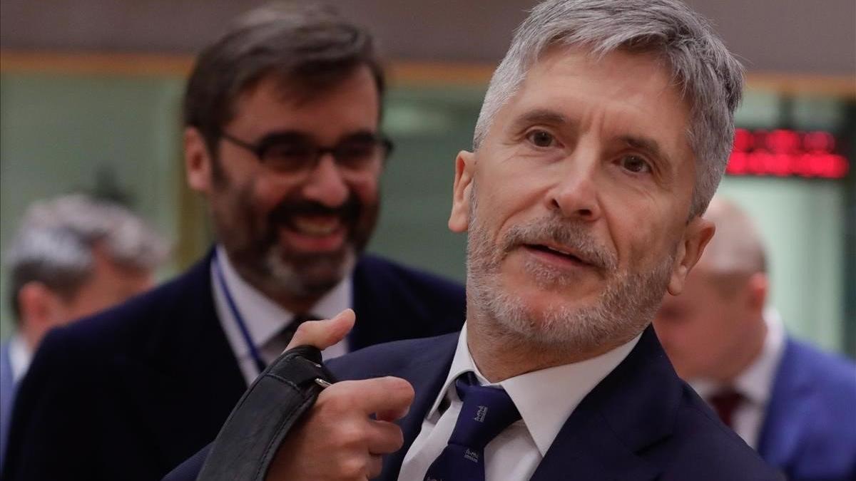 El ministro español de Exteriores, Fernando Grande-Marlaska, a su llegada a Bruselas.